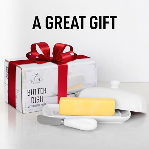 Zulay Kitchen Ceramic Butter Dish with Lid For Countertop & Stainless