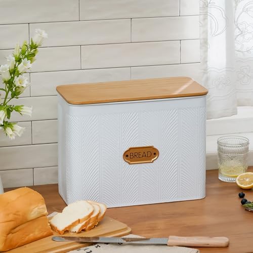 Extra Large Diagonal Stripe Embossed Bread Box with Bamboo Lid