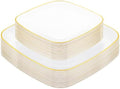 bUCLA 50PCS White and Gold Plastic Plates Disposable - Square Gold