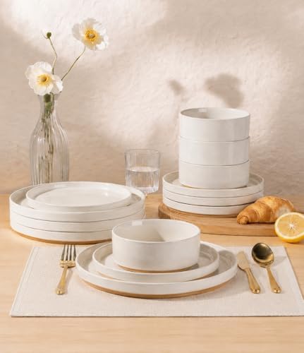 AmorArc Stoneware Dinnerware Sets for 4,12 Pcs Plates and Bowls Set