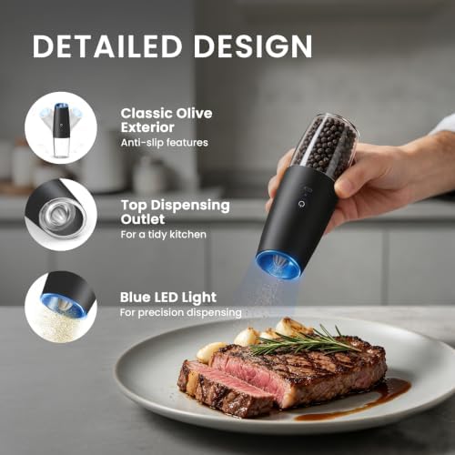 UNNEES Rechargeable Electric Salt and Pepper Grinder Set, Black