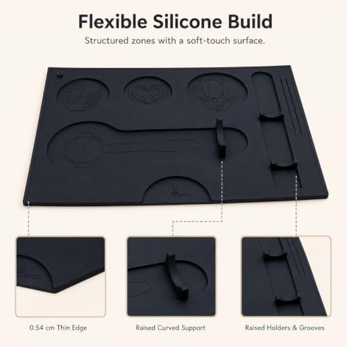 Espresso Tamping Mat with Tool Organizer, Silicone Coffee Bar Mat for