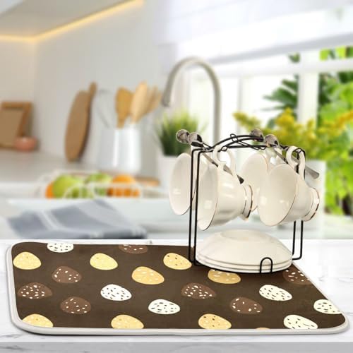 OTVEE Striped Chocolate Art Dish Drying Mat for Kitchen Counter