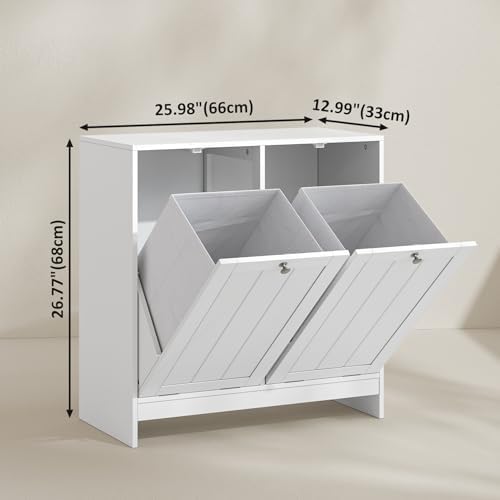 Smart FENDEE Double Tilt Out Laundry Hamper Cabinet, White