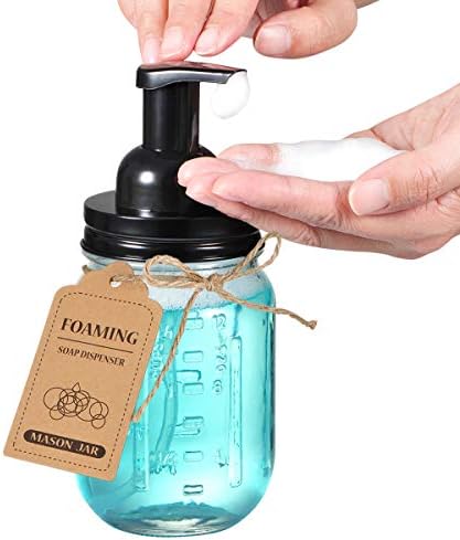 SheeChung 16oz Glass Mason Jar Foaming Hand Soap Dispenser, Black