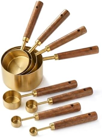 Measuring Cups and Spoons Set, 8 Pack, Gold Finish