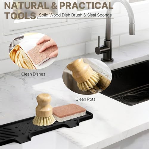 Kitchen Soap Dispenser Set with Self-Draining Tray, Brush and Sponge