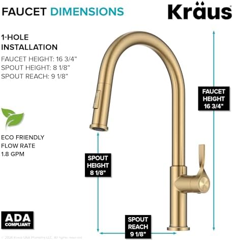 KRAUS Spot Free Brushed Brass Pull Down Kitchen Faucet KPF-2840SFBB