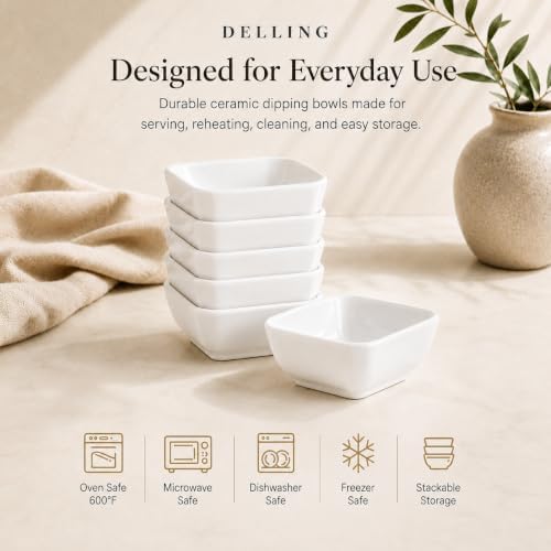 DELLING 3 Oz Ceramic Dipping Bowls Set of 6, Porcelain Soy Sauce Dish