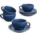 LE TAUCI 6 oz Cappuccino Cups with Saucers, Set of 4 Ceramic Coffee