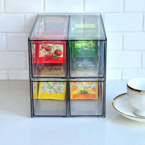 Youngever 4 Pack Plastic Tea Packet Organizers, Stackable Tea Bag