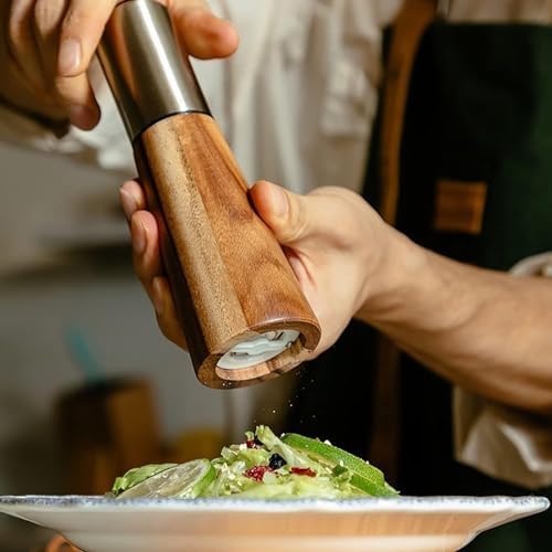 Gold Manual Salt & Pepper Grinder Set with Wooden Base