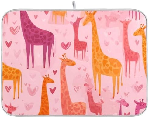 OTVEE Cloud Giraffe Art Dish Drying Mat for Kitchen Counter Absorbent