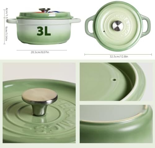 Ceramic Dutch Oven Pot with Lid, 3.17 QT Lightweight Nonstick