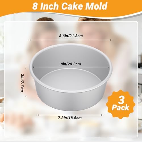 Beasea 8 Inch Cake Pans Set of 3, Aluminum Alloy Round Chiffon Cake