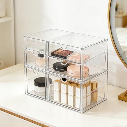 Prsildan Acrylic Makeup Organizer Clear Storage Drawer with 6 Small