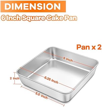 TeamFar Square Cake Pan, 6 Inch Stainless Steel Square Baking Pan Set
