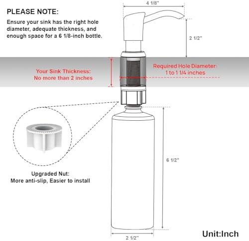 GAGALIFE Dish Soap Dispenser, 17 oz, Brushed Nickel