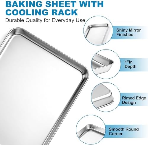 Herogo Baking Sheet with Wire Rack Set(2 Pans + 2 Racks), 16" x 12" x