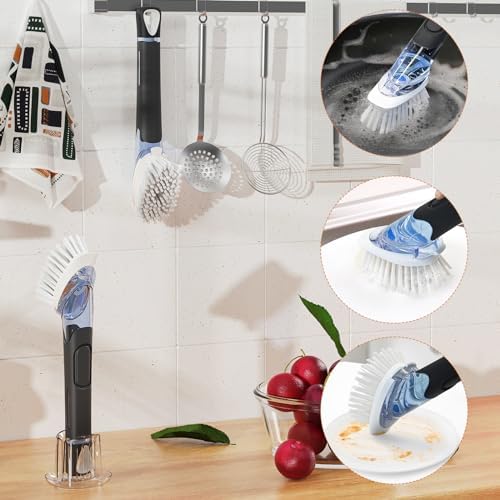 RIMAY Soap Dispensing Dish Brush Set with 2 Refills