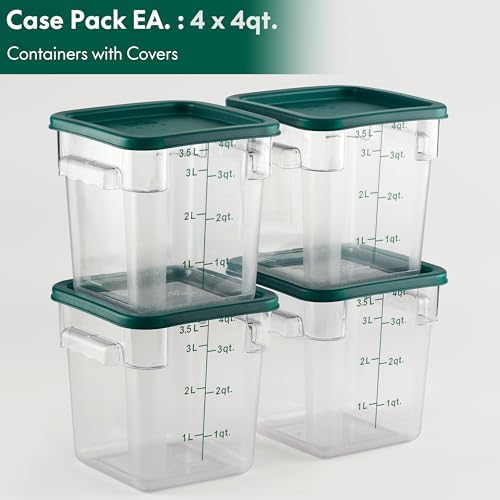 CURTA 4 Pack Food Storage Container with Green Lid - NSF Commercial
