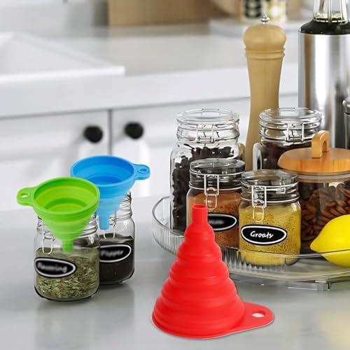 Kitchen Funnel Set of 4, Food Grade Foldable Small and Large Funnel