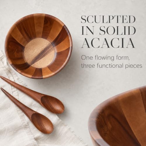 nambe Gourmet Harmony 3 Piece Wooden Salad Bowl Set | Big 12-Inch