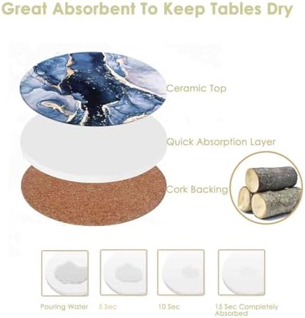 Drink Coasters with Holder 6 Pack, Ceramic Marble Style, Absorbent