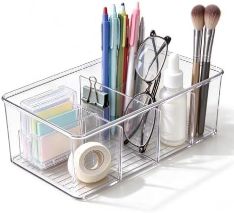 Transparent Plastic - 2pcs 4-Compartment Divided Storage Organizer