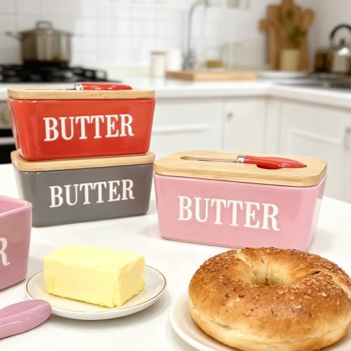 Domini Large Butter Dish,Ceramic Butter Dish with lid and knife