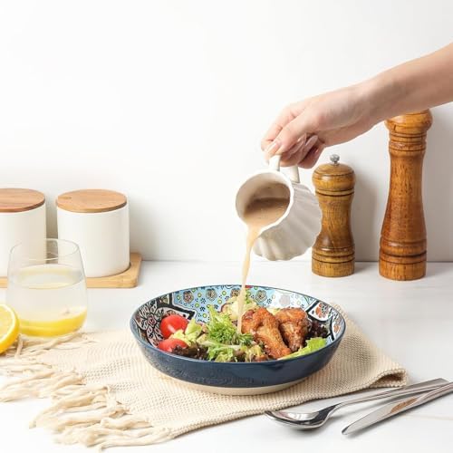 KitchenTour Pasta Bowls Set of 6-30 oz Large Wide & Shallow Serving