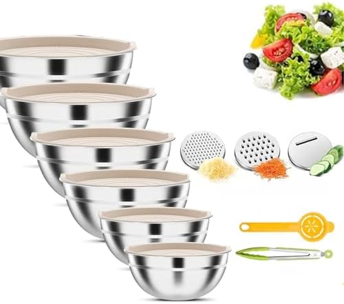 Khaki Stainless Steel Mixing Bowls with Lids Set, 6pcs