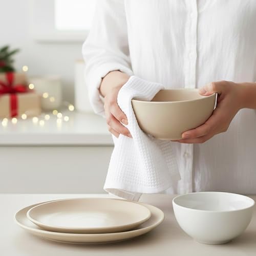 PurpleEssences Solid Kitchen Cloths, Dish Towel 15x25 Set of 6 - White