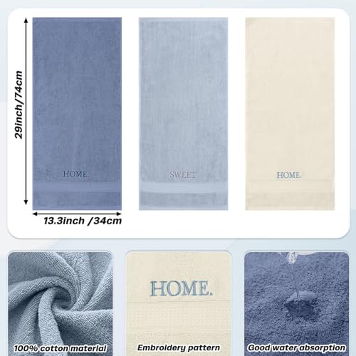 FuWeave 3 Pcs Decorative Hand Towels Bathroom Set, Blue, Home Sweet