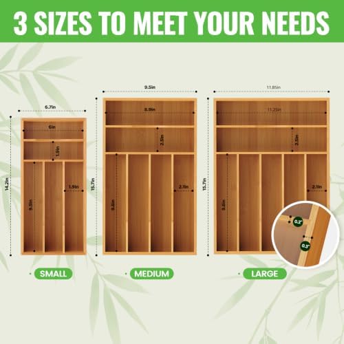 Bamboo Silverware Organizer, 6.7" x 14.2" x 1.6"