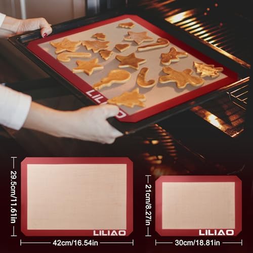 LILIAO Silicone Baking Mats, 3-Pack, Red