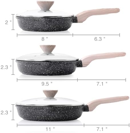 Kordisen Nonstick Frying Pan Skillet Set with Lid (8/9.5/11 Inch)