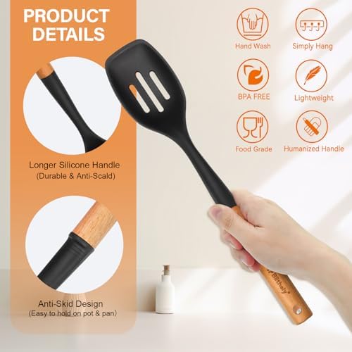 2Pcs Large Silicone Cooking Spoon Set, Nonstick Serving Spoons for