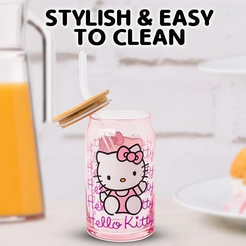 Silver Buffalo Sanrio Hello Kitty Waving Design Print, Glass Tumbler