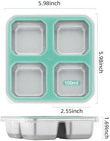 BEFOY 4 Pack Stainless Steel Snack Containers with Lids, 4 Compartment