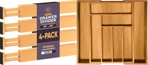 Bambüsi 4 Pack Drawer Dividers and Expandable Silverware Organizer