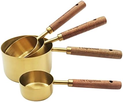 Gold Measuring Cups and Spoons Set with Fragrant Wood Handle