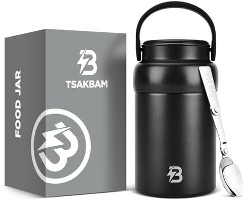Thermo for Hot Food, 20OZ Insulated Soup Food Thermo with Spoon, Black