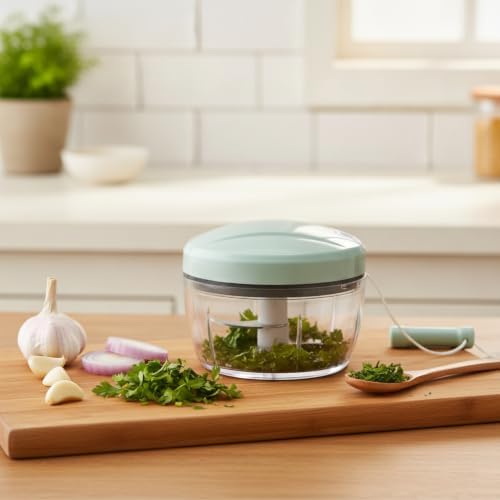 Durable PP Plastic Manual Food Chopper, Pull-String Mincer for Garlic