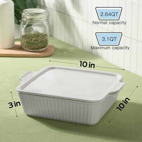 Dizada 10" Square Casserole Dish with Lid - 2-in-1 Porcelain Baking