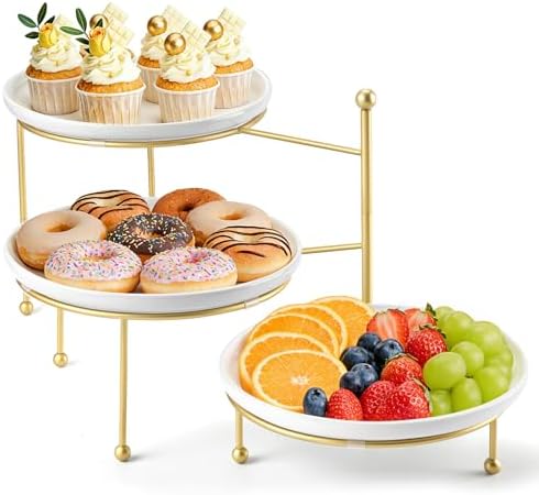 Tiered Serving Tray for Party, 10 Inch Dessert Display Stand, Gold
