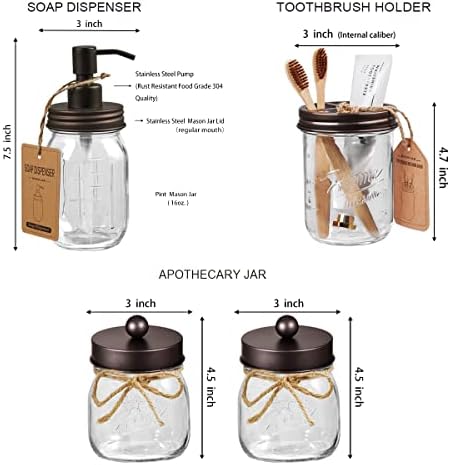 SheeChung Mason Jar Bathroom Accessories Set, 6Pcs Brown