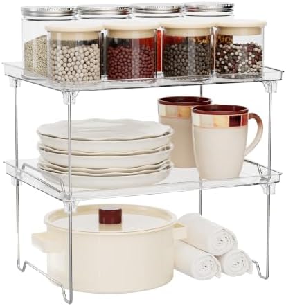 STARLATTA 2 Pcs Cabinet Organizer Shelf, Stackable Kitchen Counter