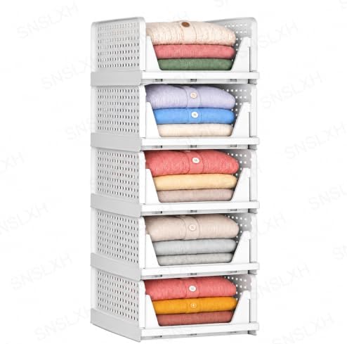 SNSLXH Closet Organizers and Storage, 5 Pack Stackable Closet Bins