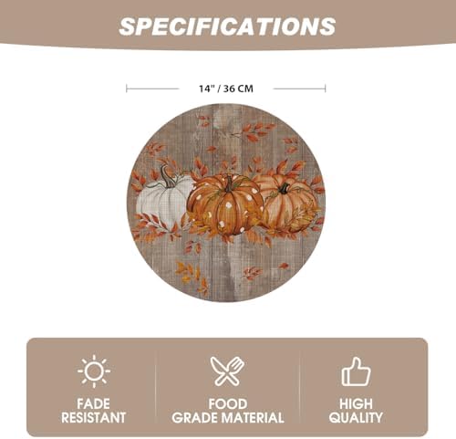 Artoid Mode Maple Leaves Pumpkins Plastic Round Fall Placemats Set of